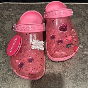 CROCS Pink Sparkly Sandals with Heart Details